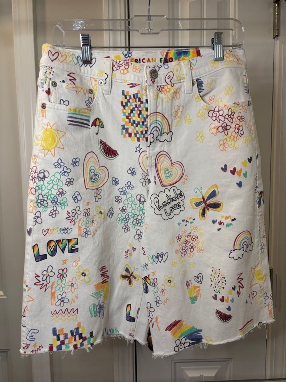 American Eagle Rainbow Doodle Denim Bermuda Shorts Size 4